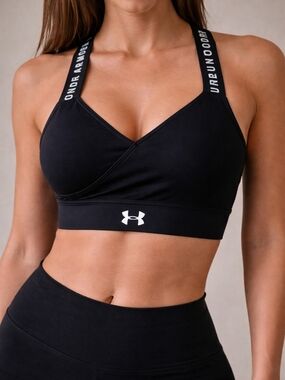 Under Armour Black Wrap-Front Logo Sports Bra